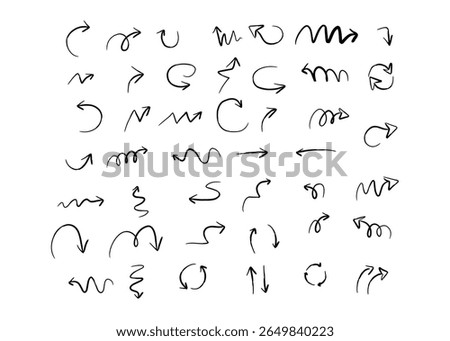 Collection of hand drawn line designs featuring arrows wavy lines and curly elements