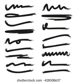 collection of hand drawn lines, brush lines, brush strokes, underlines