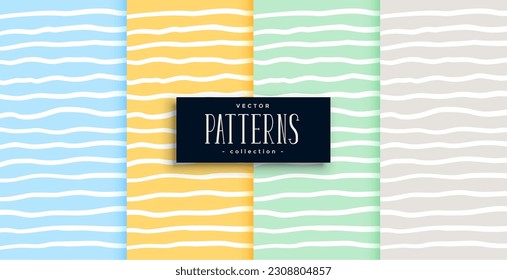 colección de patrones de líneas dibujadas a mano en el vector de cuatro colores