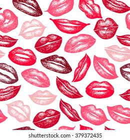 Collection of hand drawn lips. Seamless pattern.