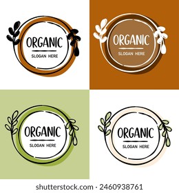 Collection of  hand drawn logos and icons of organic food, farm fresh and natural products, elements collection for food market, organic products. Vector design.