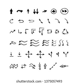 Collection of hand drawn marker arrows, check and wrong symbols. For design, advertising banner, presentations