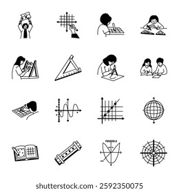 Collection of Hand Drawn Math Icons 
