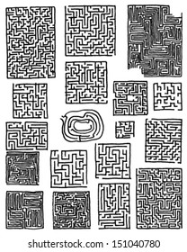 Collection of hand drawn mazes isolated on white background