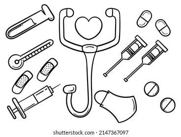 Collection Hand Drawn Medical Equipment On Stock Vector (Royalty Free ...