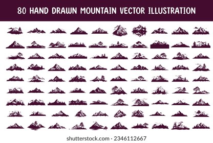Sammlung handgezeichnet Gebirgsvektorgrafik. handgezeichnete Vektorgrafik
