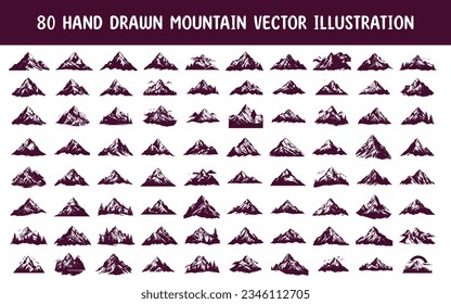 collection hand drawn mountain vector illustration. hand drawn vector illustration