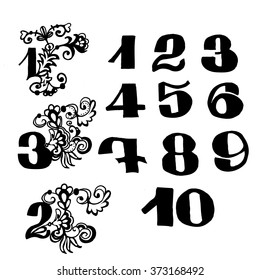 Collection Hand Drawn Numbers Ink Illustration Stock Vector (Royalty ...