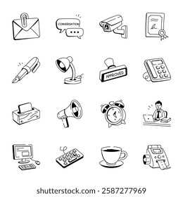 Collection of Hand Drawn Office Icons 

