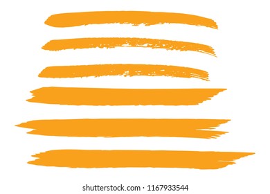 Collection of hand drawn orange grunge brushes. Vector Grunge Brushes. Dirty Artistic Design Elements. Creative Design Elements. White background. Distress Frame, Logo, Banner, Wallpaper.