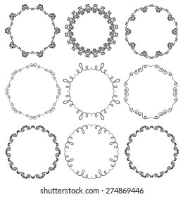 Collection Of Hand Drawn Ornamental Circle Frames. Vector Illustration