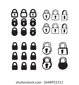 Collection of hand drawn padlocks in various styles.