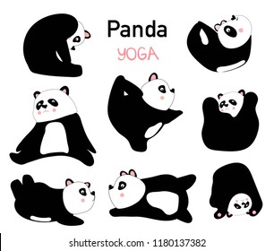 Collection hand drawn. Panda yoga. Transparent background. Flat design Vector