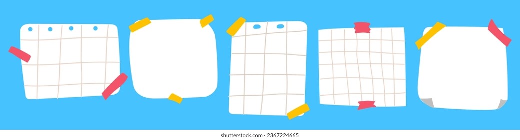Colección de plantillas de notas de papel dibujadas a mano para listas de verificación, para hacer listas. Diseño gráfico. Ilustraciones vectoriales. Fondo azul.