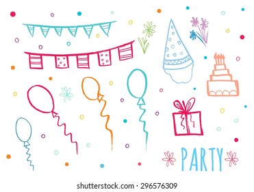 Collection of hand drawn party cards and invitations. Set of Trendy Posters with hand drawn Background. Modern design for Invitation. Hand Drawn Elements for Placards, Flyer