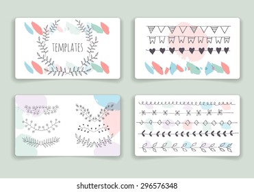 Collection of hand drawn party cards and invitations. Set of Trendy Posters with hand drawn Background. Modern design for Invitation. Hand Drawn Elements for Placards, Flyer