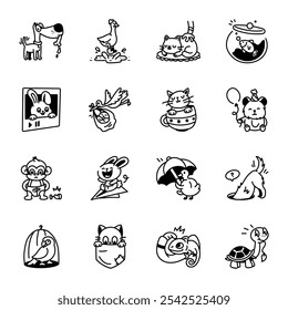 Collection of Hand Drawn Pet Activities Icons 