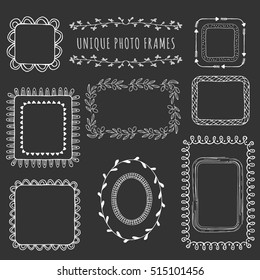 Collection of hand drawn photo frames. Vector borders. Isolated.