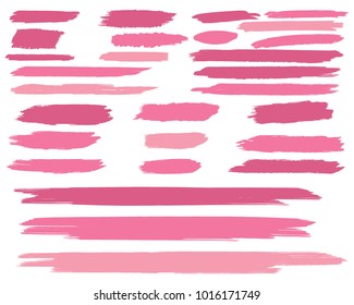 Collection of hand drawn pink grunge brushes. Vector Grunge Brushes. Dirty Artistic Design Elements. Creative Design Elements. White background. Distress Frame, Logo, Banner, Wallpaper.