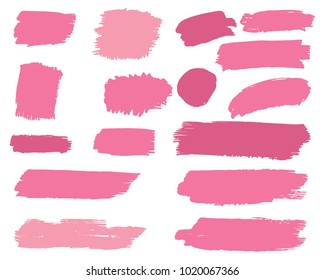 Collection of hand drawn pink grunge brushes. Vector Grunge Brushes. Dirty Artistic Design Elements. Creative Design Elements. White background. Distress Frame, Logo, Banner, Wallpaper.