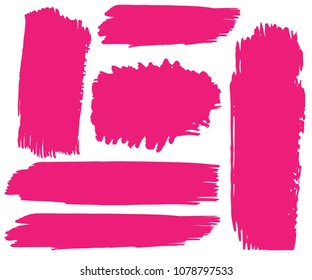 Collection of hand drawn pink grunge brushes. Vector Grunge Brushes. Dirty Artistic Design Elements. Creative Design Elements. White background. Distress Frame, Logo, Banner, Wallpaper.