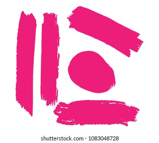 Collection of hand drawn pink grunge brushes. Vector Grunge Brushes. Dirty Artistic Design Elements. Creative Design Elements. White background. Distress Frame, Logo, Banner, Wallpaper.