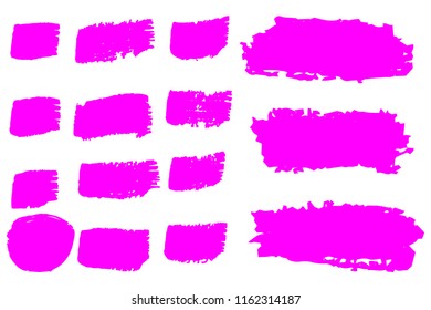 Collection of hand drawn pink grunge brushes. Vector Grunge Brushes. Dirty Artistic Design Elements. Creative Design Elements. White background. Distress Frame, Logo, Banner, Wallpaper.