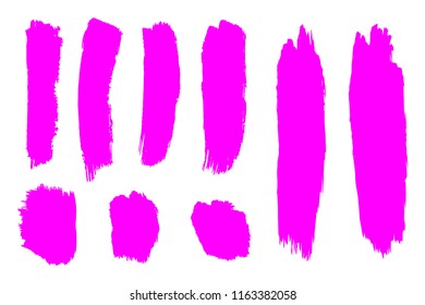 Collection of hand drawn pink grunge brushes. Vector Grunge Brushes. Dirty Artistic Design Elements. Creative Design Elements. White background. Distress Frame, Logo, Banner, Wallpaper.