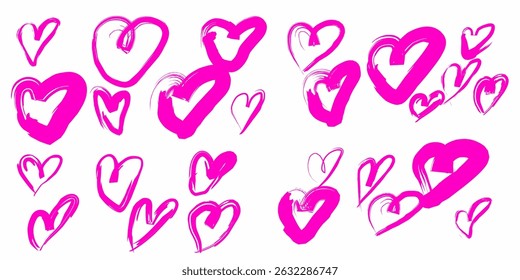 Collection of hand drawn pink heart illustrations on white background. Expressive, sketchy and romantic doodles suitable for Valentine's Day, love themes, greeting cards.