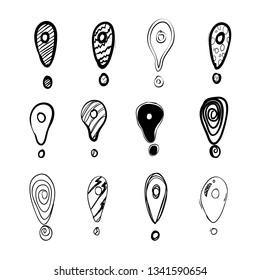 collection of hand drawn point gps location in doodle cartoon style