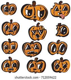 Collection of Hand Drawn Pumpkin Head Illustration Vectors for Halloween