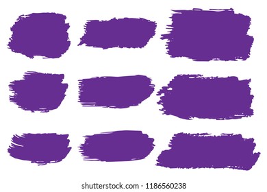 Collection of hand drawn purple grunge brushes. Vector Grunge Brushes. Dirty Artistic Design Elements. Creative Design Elements. White background. Distress Frame, Logo, Banner, Wallpaper.