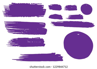 Collection of hand drawn purple grunge brushes. Vector Grunge Brushes. Dirty Artistic Design Elements. Creative Design Elements. White background. Distress Frame, Logo, Banner, Wallpaper.
