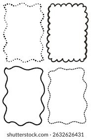 Collection of hand drawn quirky whimsical frames in black on white background 