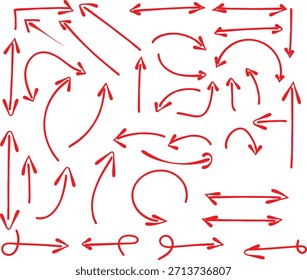 Collection of hand drawn red arrows pointing in various directions for design and navigation concepts