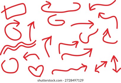 Collection of hand drawn red arrows and shapes as dark silhouettes, available for commercial licensing.