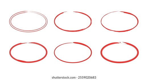  collection of hand drawn red circle lines