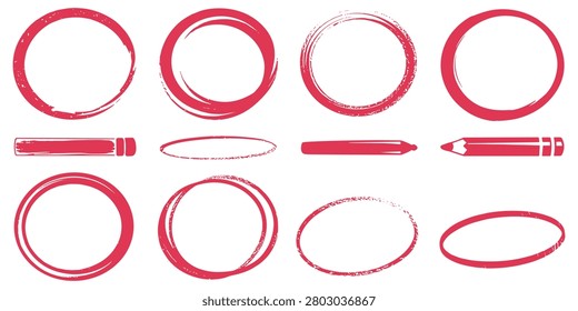 Collection of hand drawn red circles highlight marks and underline strokes for marking important text areas