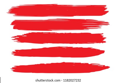 Collection of hand drawn red grunge brushes. Vector Grunge Brushes. Dirty Artistic Design Elements. Creative Design Elements. White background. Distress Frame, Logo, Banner, Wallpaper.