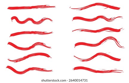 Collection of hand drawn red grunge brushes. Vector Grunge Brushes. Dirty Artistic Design Elements. Creative Design Elements. White background. Distress Frame, Logo, Banner, Wallpaper.  EPS 10 . 