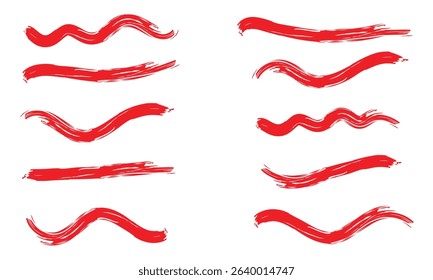 Collection of hand drawn red grunge brushes. Vector Grunge Brushes. Dirty Artistic Design Elements. Creative Design Elements. White background. Distress Frame, Logo, Banner, Wallpaper.  EPS 10 . 