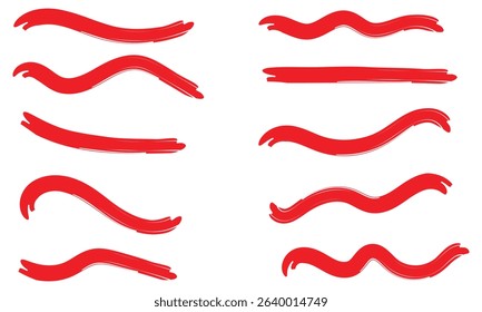 Collection of hand drawn red grunge brushes. Vector Grunge Brushes. Dirty Artistic Design Elements. Creative Design Elements. White background. Distress Frame, Logo, Banner, Wallpaper.  EPS 10 . 