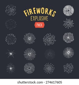 Colección de rayos de sol retro dibujados a mano. Explosiones de fuegos artificiales - elementos decorativos para tu diseño. Gráficos con estilo vectorial retro.