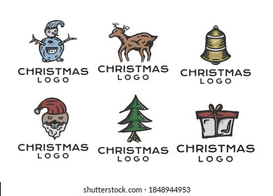 Collection of hand drawn retro or vintage logo designs, christmas vector graphic element