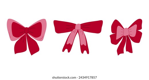 Collection of hand drawn ribbon bows isolated. Decorative elements for holiday invitations and birthday cards.Vector illustration...