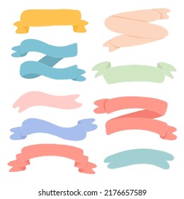 Collection of hand drawn ribbons.Illustration ribbon banner, vector. isolated background