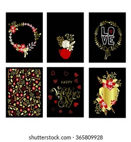 Collection of hand drawn romantic cards.