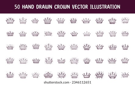 collection hand drawn royal crown vector illustration. hand drawn vector illustration