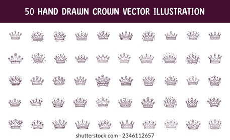 collection hand drawn royal crown vector illustration. hand drawn vector illustration