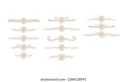collection of hand drawn rustic vintage blossom flower bouquet line divider decoration. Vector floral element decoration